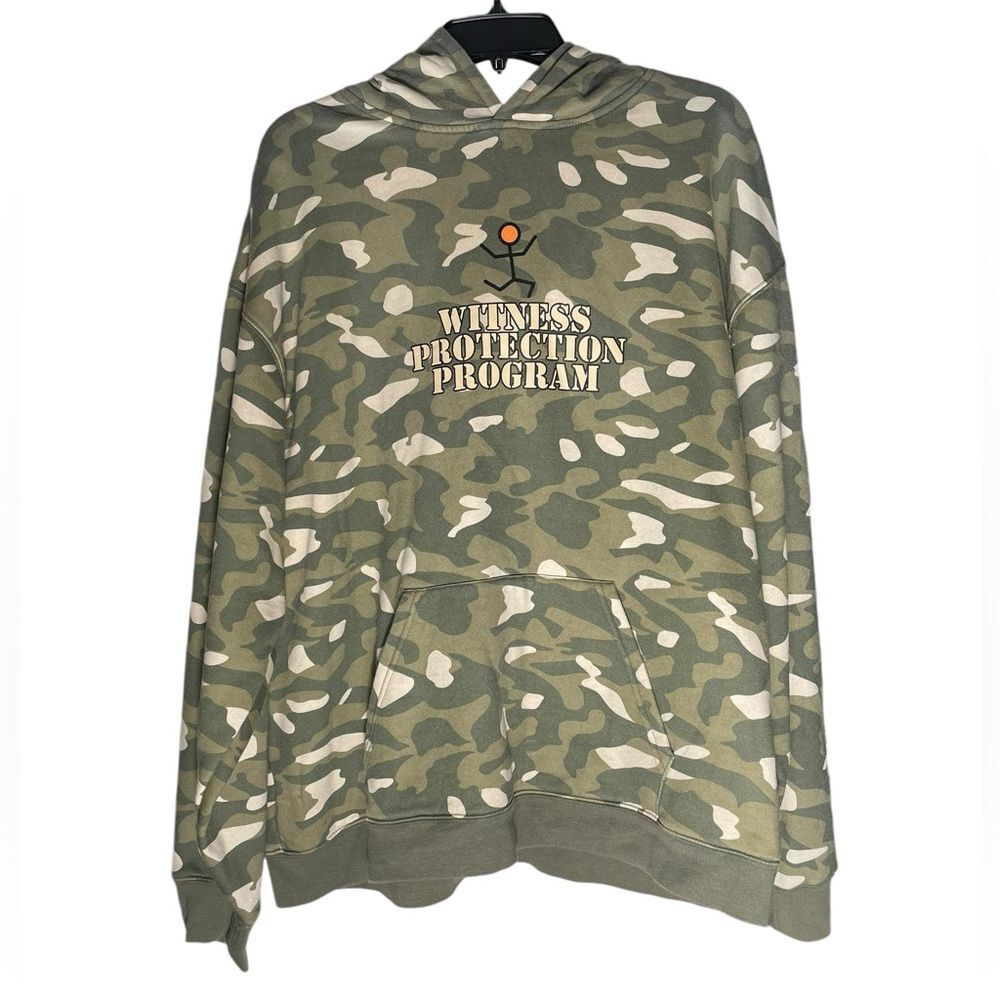 Outlooks Camo Pullover Hoodie Sz XL witness protection Program Sweatshirt Green